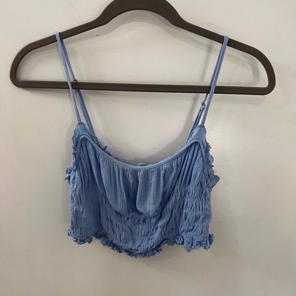 Verge Girl Blue Smocked Crop Top